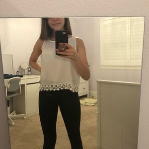 Fancy white sheer laced tank top